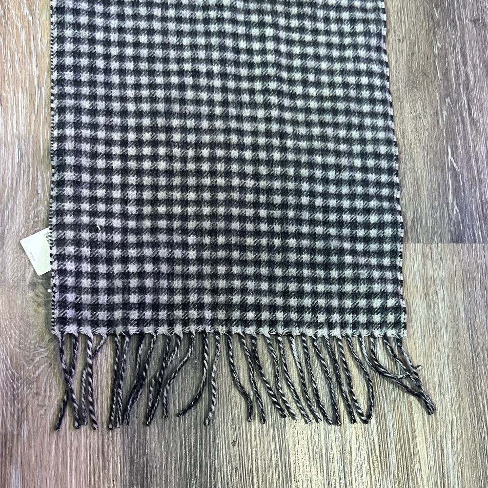 J.Crew cashmere two sided glen plaid gray black fringe scarf NWT - Picture 3 of 6